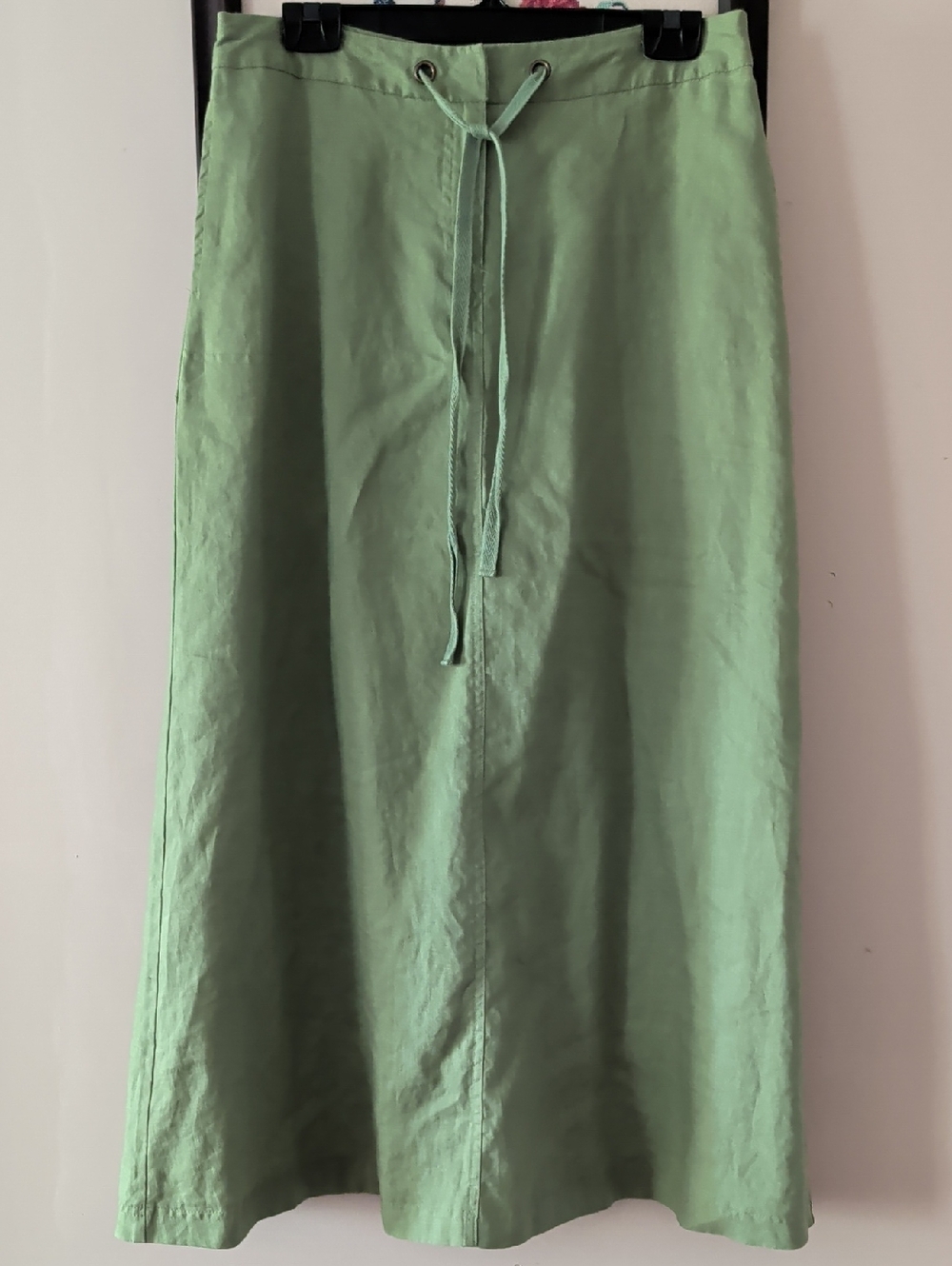 Mandarin blue Light Green Drawstring A-Line Linen Skirt